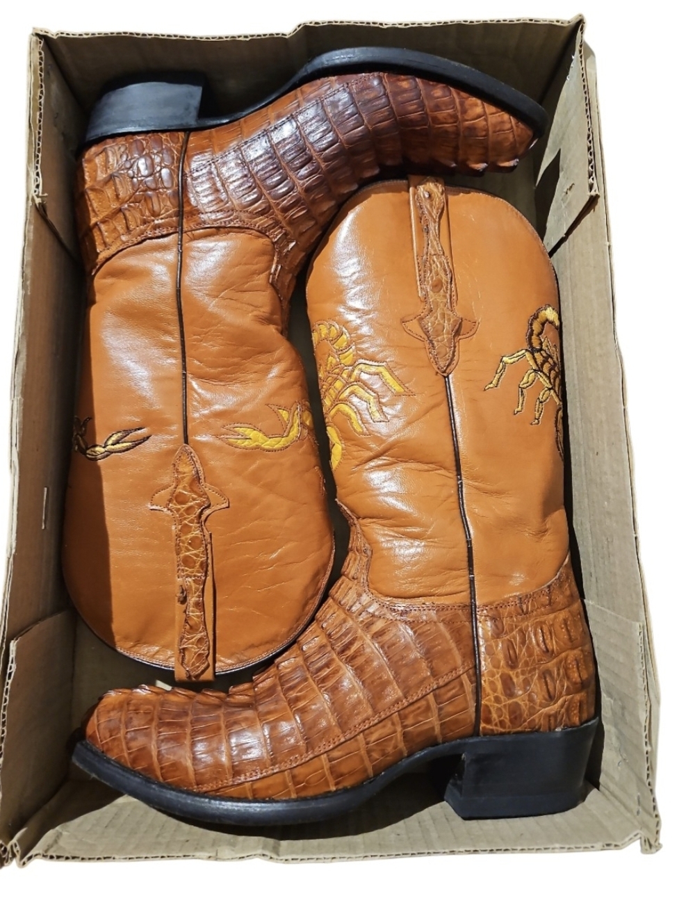 El Alacrán de Durango Western Boots Exotic Caiman Tail 8.5 Cognac Style 7934 - Picture 10 of 17
